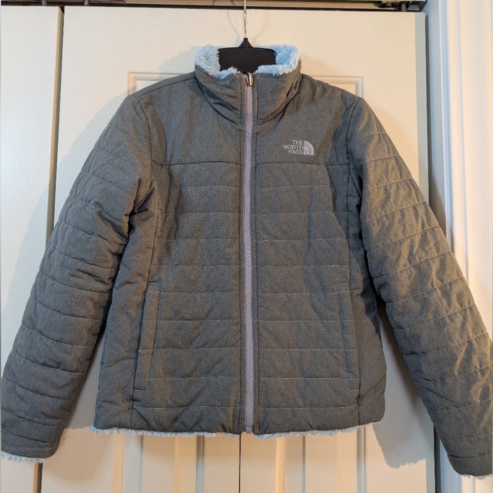Girls The North Face Reversible Gray & Aqua Jacket Size Medium 10/12